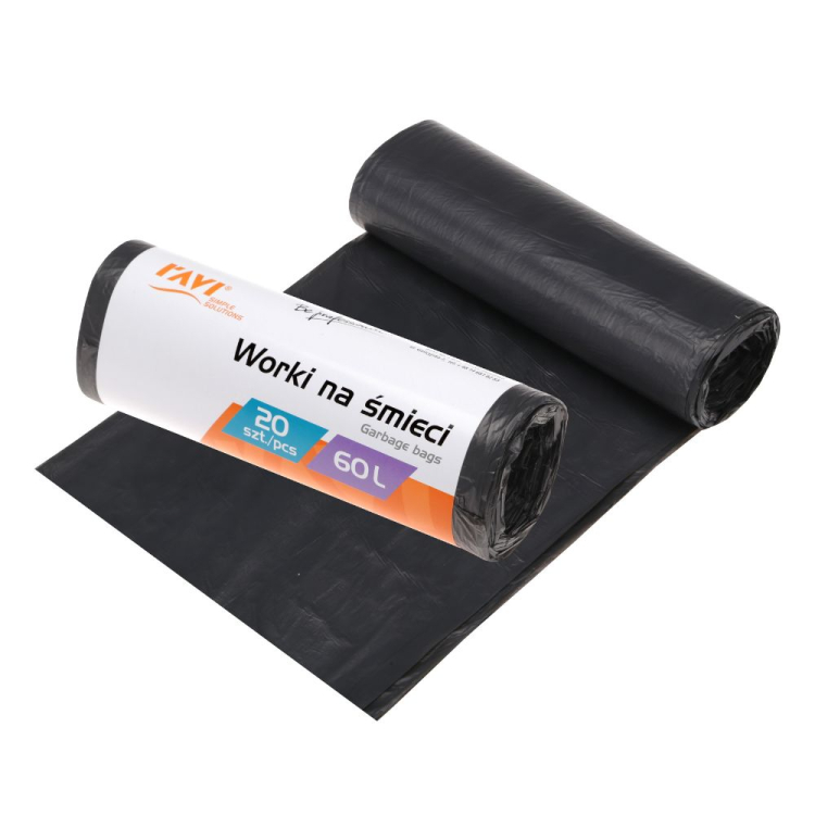 Worki na śmieci 60L czarne 20 sztuk HDPE RAVI